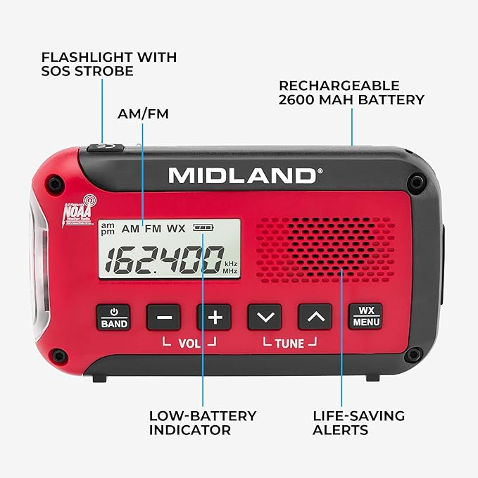 Midland® - ER10VP Weather Radio with Flashlight & Emergency Alert - AM/FM Radio - Compact and Easy to Carry - SOS Strobe Signal and Headphone Jack
