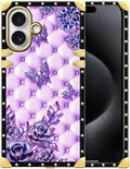 for iPhone 17 Case Luxury Golden Decoration for Girl Women Soft TPU Shockproof Protective Hard PC Back for iPhone 17 Crazy Pattern Purple Butterfly Flowers Leaf