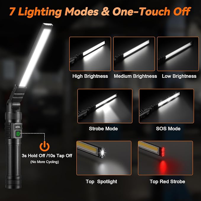 4Pack Magnetic Work Light, All Aluminum & 1500 High Lumens Rechargeable LED Work Light, 7 Mode & 360° Rotation Mechanic Light, Rechargeable Flashlight for Car Repairing, Easter Gifts for Men