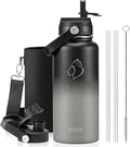 BUZIO 32 oz Water Bottle Insulated, Leakproof Stainless Steel Flask (Cold for 48 Hrs), Wide Mouth BPA-Free Metal Thermo Hydro Canteen with 2 Lids,Shadow