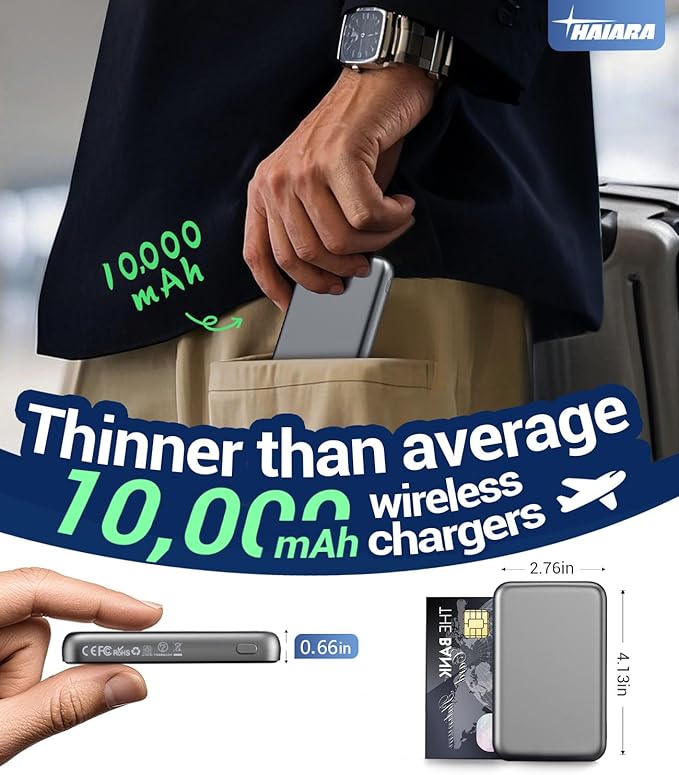 Portable Charger for Magsafe Power Bank - 10000mAh Magnetic Phone Charger, USB-C 22W PD Fast Charging, Slim Wireless Battery Pack for iPhone 17/16/15/14/13 Series,for Travel Cruise Essentials-Smoke