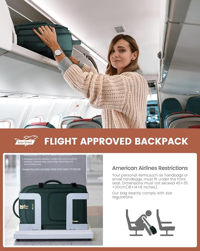 LOVEVOOK Carry On Travel Backpack For Women Men Flight Approved, 40L Personal Item Backpack for Airplanes, Business Weekender Overnight Daypack Fits 17 Inch Laptop, With 2 Packing Cubes, Dark Green
