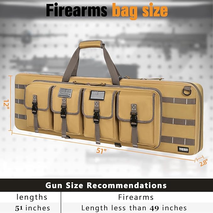 TORIBIO Double Rifle Case Soft Bag 32" 34" 36" 42" 46" 48'' 51“ 55” Gun Case Tactical for Rifle Firearm Storage, Transportation and Hunting Shooting Range, Rifle Backpack