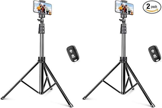 SENSYNE 72" Phone Tripod, Extendable Cell Phone Tripod Stand, Selfie Stick with Wireless Remote and Phone Holder, Compatible with iPhone Android Phone, Camera (Pack of 2)