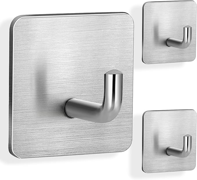 Emergency Fire Blanket Wall Hooks，Waterproof Stainless Steel Adhesive Hooks for Home Kitchen Bathroom Office and Outdoor (Silver, 3 Pack)