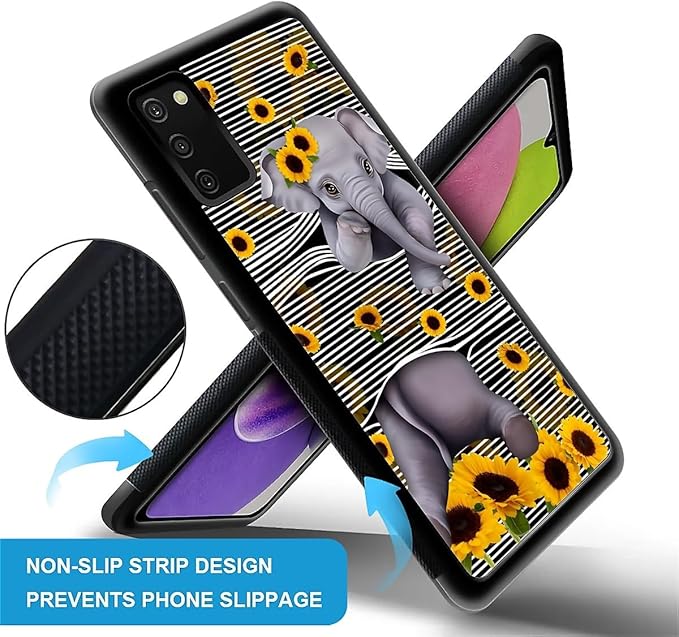 for Samsung Galaxy S20 FE Case, Cute Little Elephant Sunflower White Line Art Pattern Graphic Design Soft Silicone Hard Acrylic Shock Protection for Samsung Galaxy S20 FE