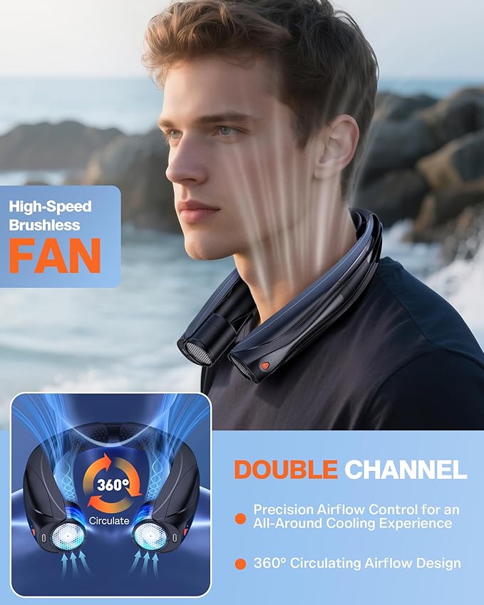 Portable Neck Fan, 6000mAh Personal Fan, 360° Cooling Rechargeable Wearable Fan, 6 Speeds Adjustable Hands Free Fan for Travel Outdoor, Office, Ideal Summer Gifts for Men Women