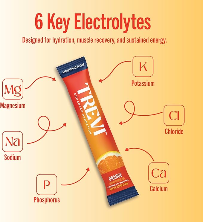TREVI™ Everyday Sugar Free Electrolytes - Essential Drink Mix Hydration Powder Packets - 28 Count - Orange