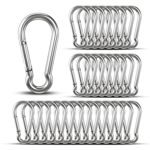 Small Carabiner Clip Hooks, 31pcs 1.97 inch Carabiners Heavy Duty, Galvanized Iron Spring Snap Hook Fits Camping Hiking, Metal Clips for Keychain Keys Rings