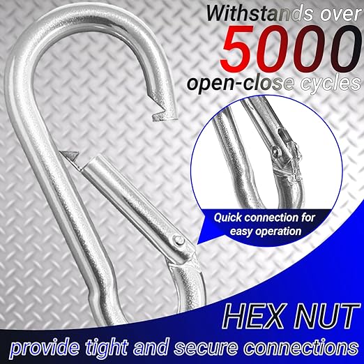 50 Pack 3.9" Heavy Duty Carabiner Clips, M10 Sliver Galvanized Steel Spring Snap Hooks, Rust-Resistant Keychain Clips for Hammock, Camping, Hiking, Fishing, Swing Set