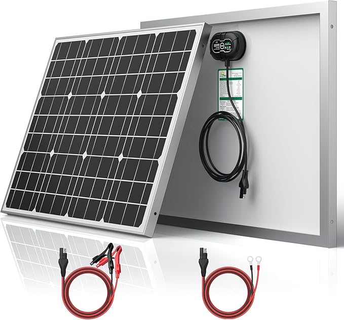 SUNER POWER 24V 50W Solar Battery Charger Maintainer, Built-in Ultra Smart MPPT Charge Controller, Waterproof 50 Watt Solar Panel Trickle Charging Kit for 24Volt AGM, Lead-Acid, Lifepo4 Battery