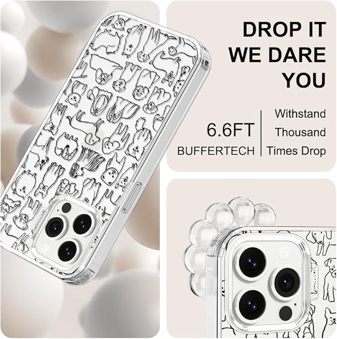 MOSNOVO Case for iPhone 13 Pro Max, [Buffertech 6.6ft Military-Grade Drop Protection] [Anti Peel Off Tech] Clear TPU Bumper Phone Case Cover Design - Doodle Dog