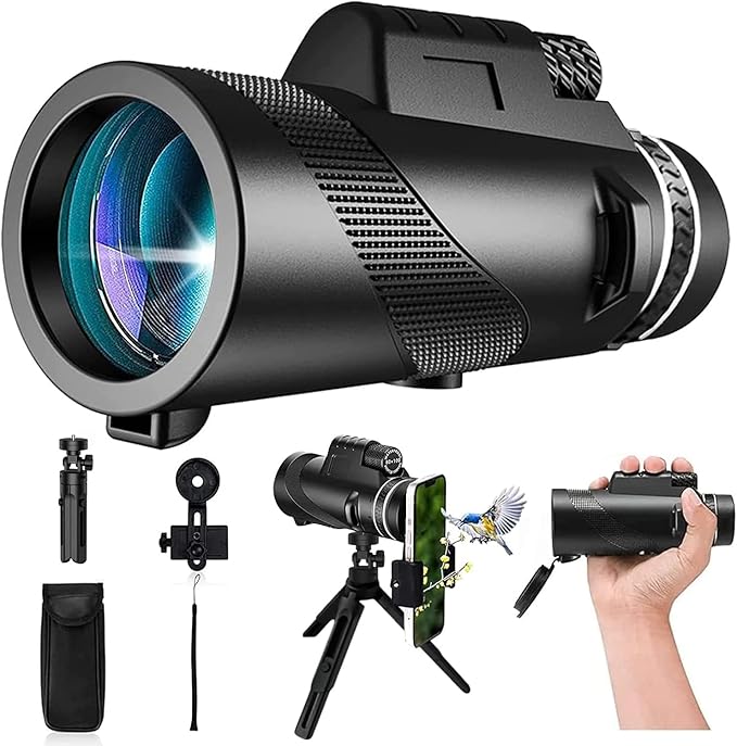 Monocular-Telescope 80x100 High Powered Monoculars High Definition for Adults High Powered with Smartphone Adapter Telescope Hunting Wildlife Bird Watching Travel Camping Hiking-Black