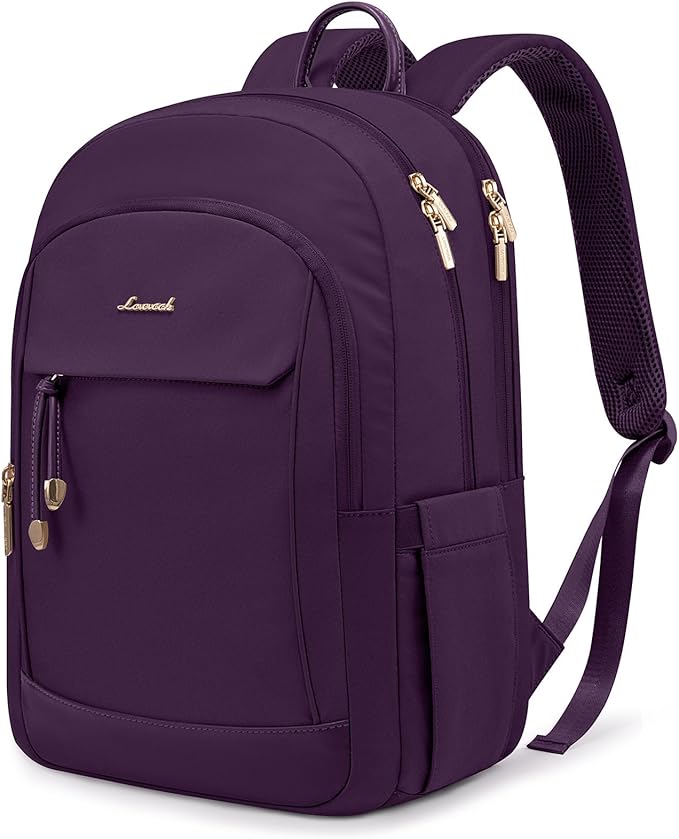 LOVEVOOK Travel Laptop Backpack Women, 15.6 Inch Anti Theft College Backpack Woman with Laptop Compartment, Large Water Resistant Black Computer Daypack for Work Casual Travel Essentials, dark purple