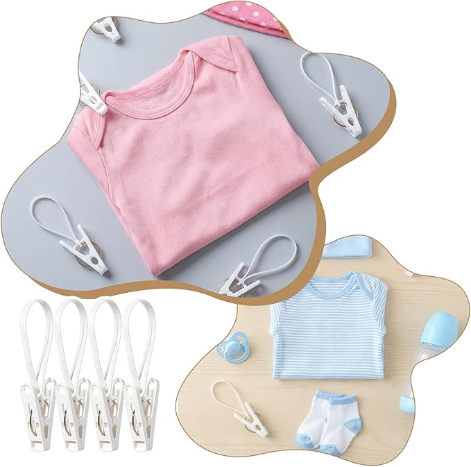 105 Pcs Multi-Purpose Laundry Hooks Hanging Clips Bulk with Plastic Rope Hanger Clips for Baby Clothes Closet Organizer for Pants Hat Sock Boot Bra Towel Bathroom Wardrobe Kitchen, White