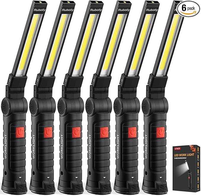 Magnetic Work Light 6Pack, Rechargeable LED Work Light with 360° Rotation, 5 Mode Mechanic Light, Compact Rechargeable Flashlight with Hook for Car Repairing, Emergency, Fathers Day Dad Gifts