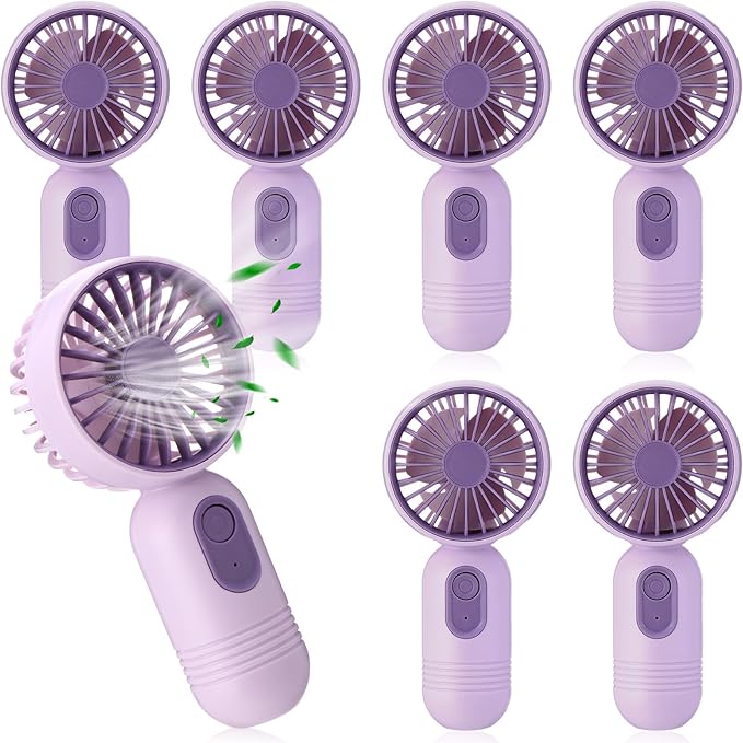 Rossesay 6 Pcs Mini Portable Fan Bulk Cute Handheld Lightweight Small Little Personal Hand Eyelash Fan 3 Speeds USB Rechargeable for Women Men Indoor Outdoor Makeup Travel (Purple)