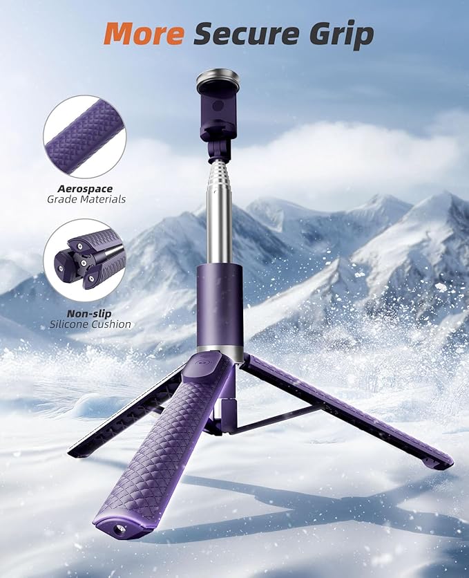 Vimose Phone Tripod & Selfie Stick with Remote, Portable, Lightweight for Video Recording Vlog, Extendable Travel Tripod Stand Compatible with iPhone Android, Purple, 62"
