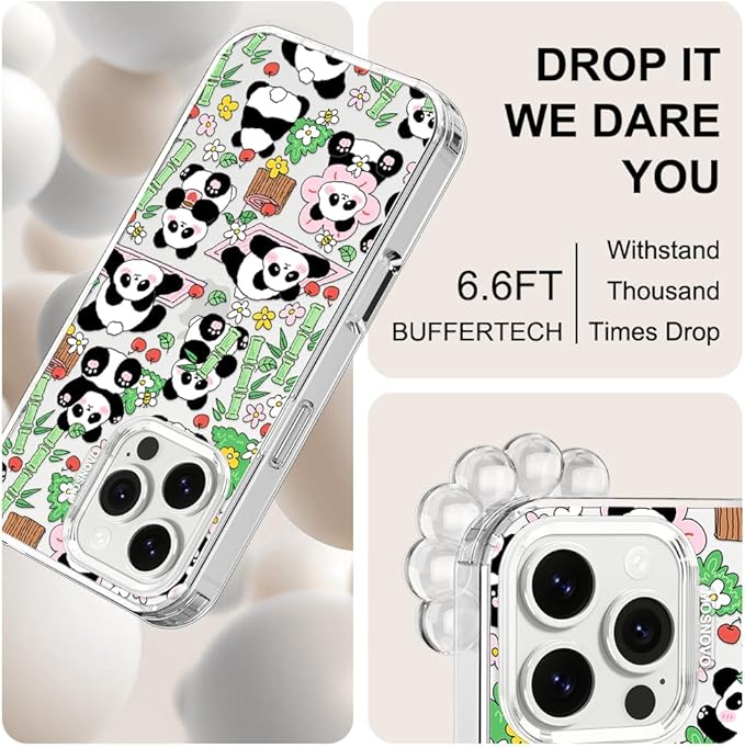 MOSNOVO for iPhone 16 Pro Max Case, Shockproof Military-Grade Protection 6.6ft Drop Tested, Clear Phone Case for iPhone 16 Pro Max, Kawaii Panda Garden Design