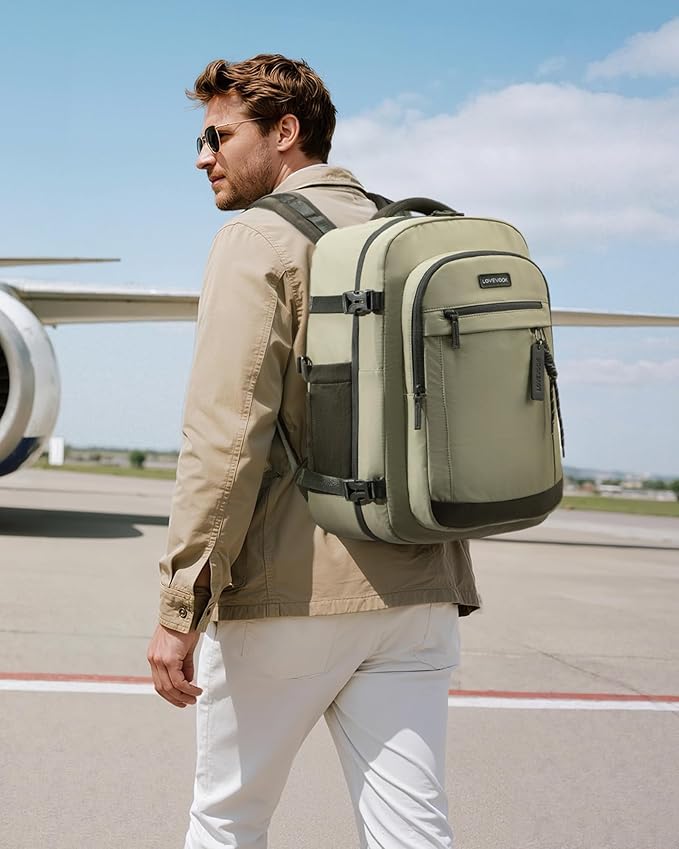 LOVEVOOK 40L Travel Backpack for Women & Men, Airline Approved Carry On Luggage, TSA Personal Item Bag fits 15.6 Inch Laptop, Waterproof Weekender Overnight Suitcase for Work, Green