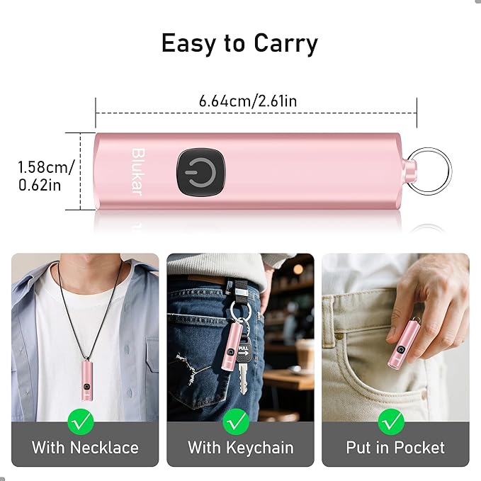 Blukar Rechargeable EDC Flashlight, Mini Keychain Flash Light with 3 Lighting Modes, Memory Function, Waterproof, Compact and Portable Pocket Light for Everyday Carry, Emergency,Camping-Pink