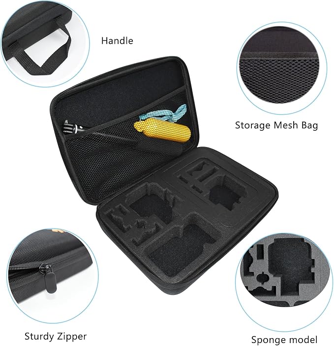 Large Camera Carrying Case Compatible with Gopro Hero 13 12 11 10 9 8 7/AKASO EK7000 Brave 4 Brave 7 V50X/DJI Action 5 Pro/ODDV/Xilecam/Jadfezy/SJCAM/APEXCAM/Vemont Action Cam, Travel Camera Case