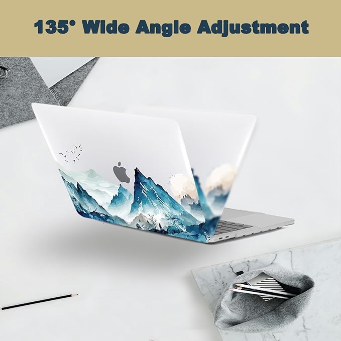 Case Cover for New MacBook Air 15 inch M4 M3 M2 2025 2024 2023 Release (Model A3114 A3241) with Retina Dispaly&Touch ID,Thin Hard Laptop Case & Keyboard Cover,Mountain & Bird