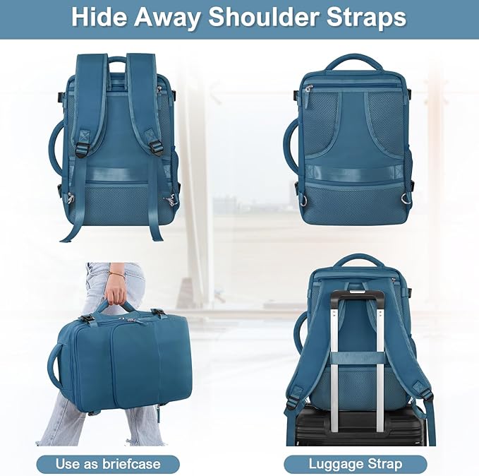 Sinaliy Travel Backpack, Carry on Flight Approved Backpack with Multi-Pockets, TSA Waterproof 17.3inch Laptop Backpack, Personal Item Travel Bag for Men Women, Deep Blue