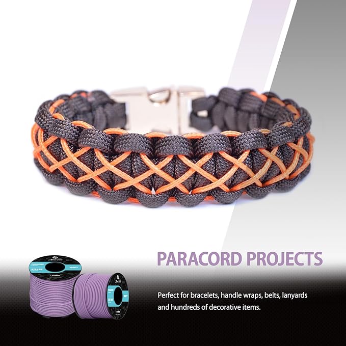 Abma Cord 2.4mm Paracord 275 100ft Nylon Rope 4 Strands Tactical Parachute Cord - Max. 275lbs - Lilac