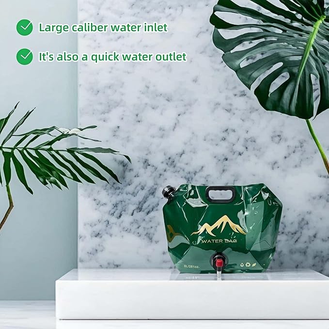 8L/281oz Outdoor Collapsible Water Jug BPA-Free w/Adjustable Faucet - Portable Leakproof Water Storage for Camping, Hiking, Travel & Emergencies (Blackish green)