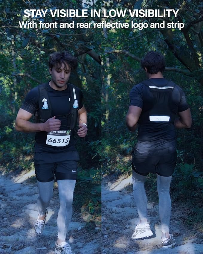 Zelvot Running Vest for Women Men, USA Original Patent, Adjustable Chest Straps Running Hydration Vest with 500ml Soft Flask, Lightweight Reflective Hydration Backpack for Marathon