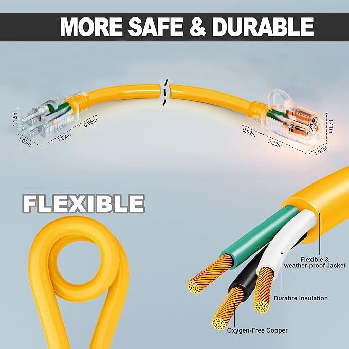 HUANCHAIN 200 ft 12/3 Gauge Outdoor Extension Cord Waterproof Heavy Duty with Lighted end, Flexible 3 Prong Electric Cord Outside, 15Amp 1875W 12AWG SJTW, Yellow, ETL