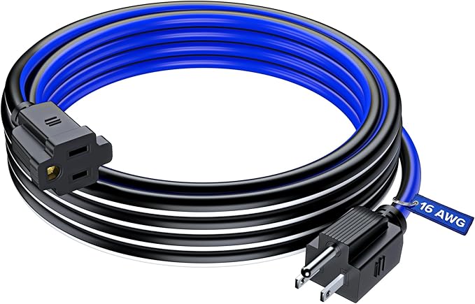 Maximm 15 Ft Black, White and Blue Extension Cord, Heavy Duty 16 AWG, ETL Listed for Workshop & Outdoor Use