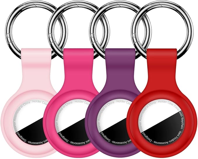 Linsaner [4 Pack] Holder for AirTag 2nd Gen (2026) & 1st Gen, Silicone Case Keychain Key Ring, Protective Cover for Apple for Air Tags, GPS Finder Accessories, Pink/Hot Pink/Deep Purple/Red