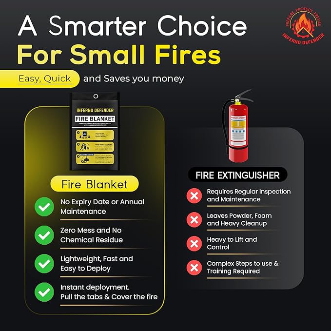 Emergency Fire Blanket For Home And Kitchen, Safe Touch Silicone Coated, 4 Pack Fiberglass Fire Blanket for Home, Fire Suppression for Kitchen, Fire Extinguisher For Kitchen BBQ Camping 39” x 39”