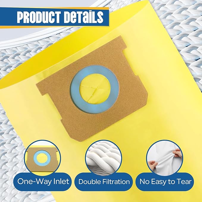 12-Pack 10-14 Gallon Bags replace for Shopvac,Type I 90672 9067200, Type F 90662 9066200 9066233, VF2005.Disposable Wet Dry Vacuum Collection Bags,Yellow