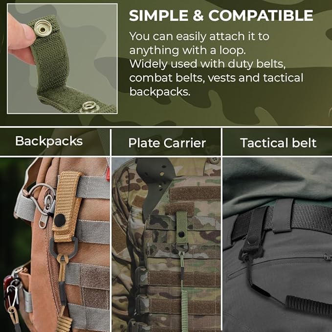 TECEUM Tactical Pistol Lanyard – 3+ Colors – Equipment Accessories for Military, Police, Security & Personal Use – Spring Safety Strap with D-Ring Keeper – Anti-Loss Elastic Coil for Belt or MOLLE