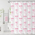Pink Bow Shower Curtain, Pink and White Modern Aesthetic Bowknot with Polka Dot Cute Girly Bathroom Curtain Waterproof Fabric Machine Washable with Hooks, 65" Wx72 L