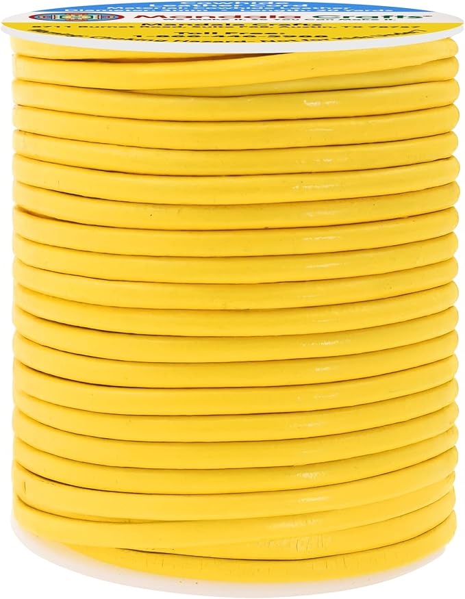 Mandala Crafts Round Genuine Yellow Leather Cord for Jewelry Making – 3mm Cowhide Leather Rope String Lace for Kumihimo – 20 Yards Cowhide Craft Cording Spool
