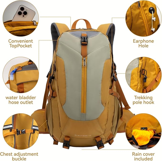 Hiking Backpack 40L, Waterproof Hiking Backpack with Rain Cover, Large Camping Bag Outdoor Sport Travel Daypack | Rain Cover, Camping Bag, Outdoor Sport, Travel Daypack