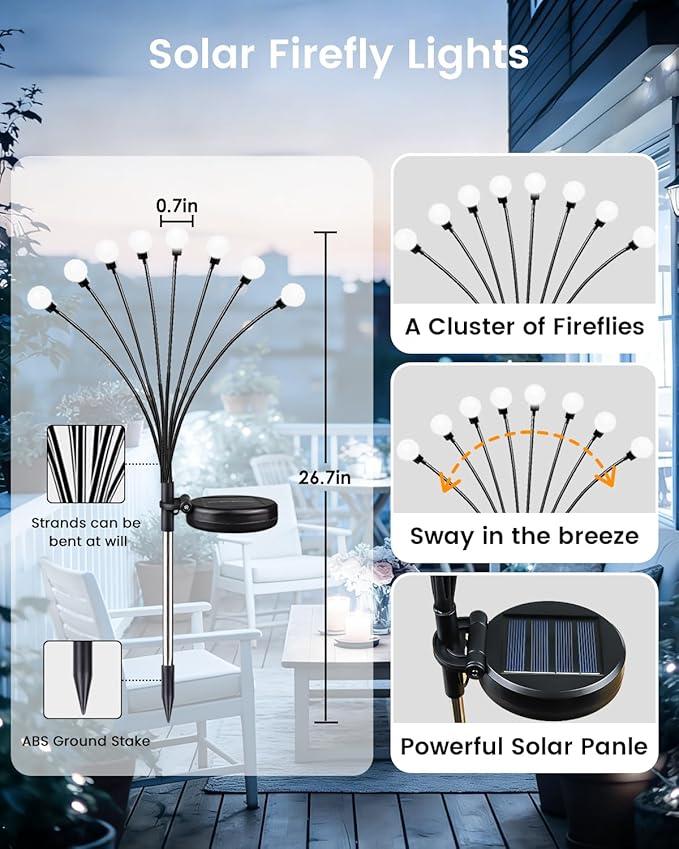 OZS 10 Pack Total 80 LED Solar Firefly Lights Fairy Outdoor - Solar Garden Lights Outdoor, Sway by Wind, Waterproof for Garden Patio Pathway Fairy Decoration (Cool White)