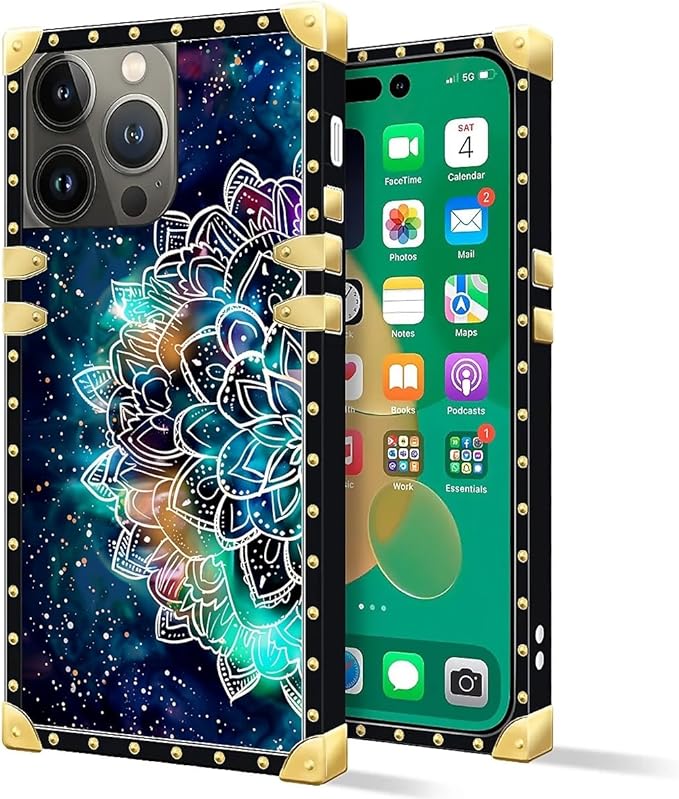Compatible with iPhone 14 Pro Max Case, Starry Sky Colourful Mandala Luxury Golden Decoration for Girl Women Soft TPU Shockproof Protective Hard PC Back for iPhone 14 Pro Max