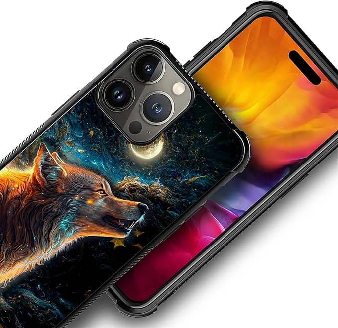 for iPhone 15 Pro Case, Star Cave Hungry Wolf Pattern Graphic Design Girl Boy Soft Silicone Hard Acrylic Shock Protection for iPhone 15 Pro