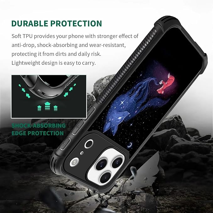 for iPhone 17 Pro Max Case,for MagSafe Graphic Design for Girl Boy Soft Silicone Hard Acrylic Shock Protection Designed for iPhone 17 Pro Max Galaxy Fox Wolf Pattern