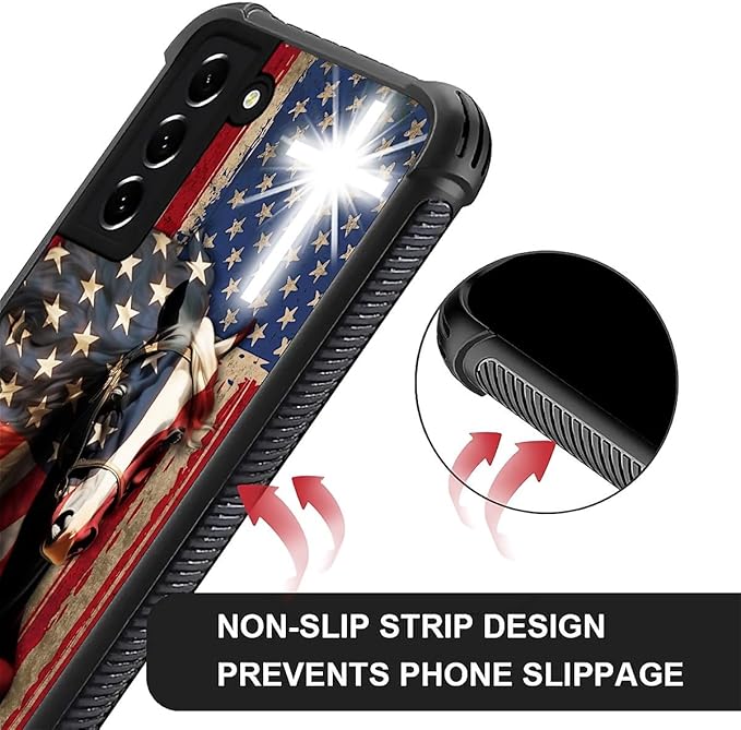 for Samsung Galaxy S21 FE Case, Red American Flag Horse Cross Pattern Graphic Design Girl Boy Soft Silicone Hard Acrylic Shock Protection for Samsung Galaxy S21 FE