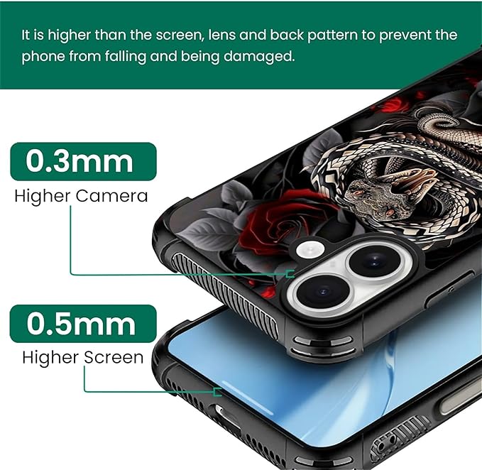 for iPhone 17 Case,for MagSafe Graphic Design for Girl Boy Soft Silicone Hard Acrylic Shock Protection Designed for iPhone 17 Entwined Rose Snake Pattern