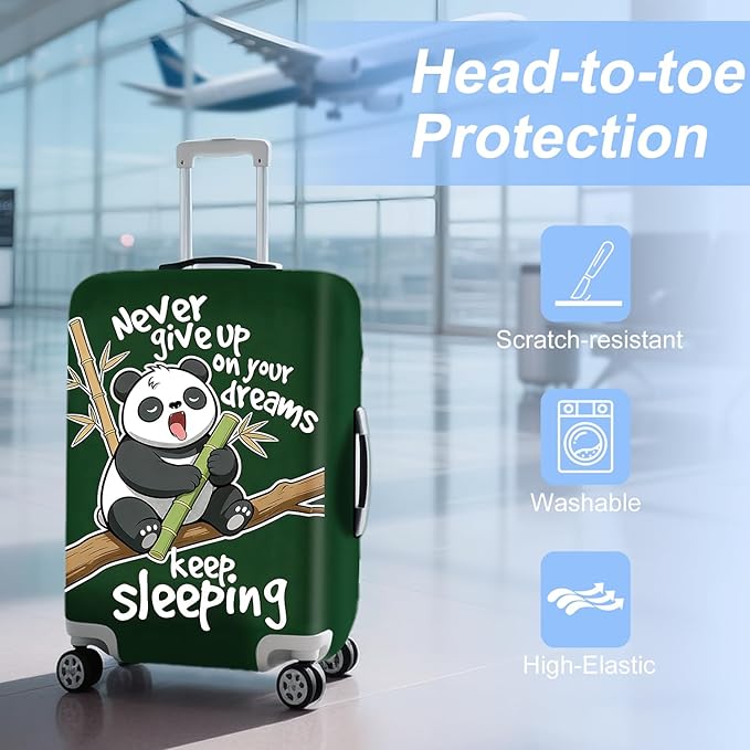 ANNA QUEEN Cute Sleeping Panda Luggage Cover-Stretchable, Water Resistant & Durable Suitcase Protector,Universal Washable Fit for 24-26 Inch Checked Baggage
