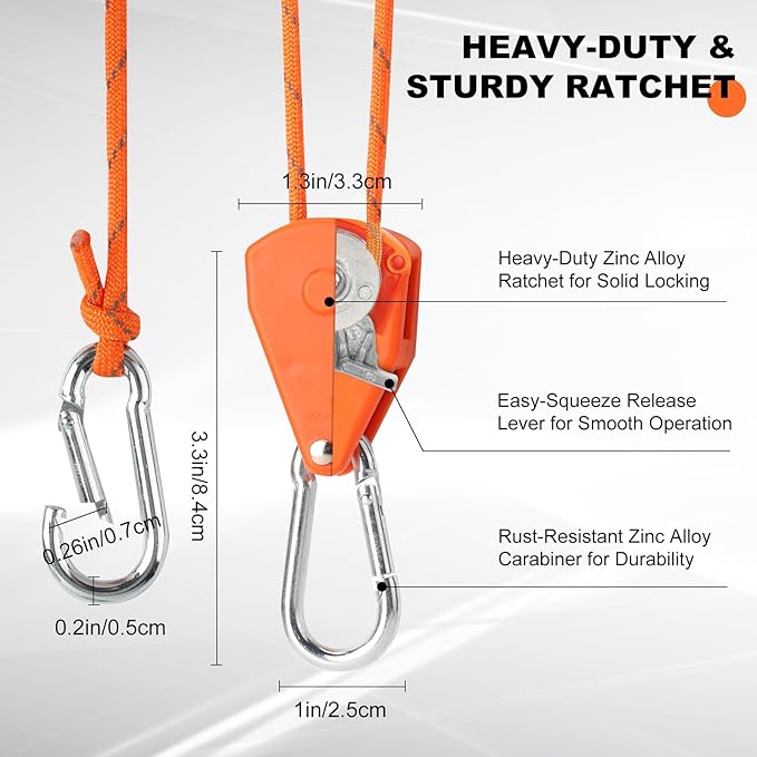 Longer 14ft Retractable Paracord Rope Tie Down Ratchet Strap Small Straps Mini Rope Cam Lock Tent Canopy Tie Down Adjustable Outdoor Windproof Tightener Tensioner Hanger Grow Light 6 Pack 1/8"