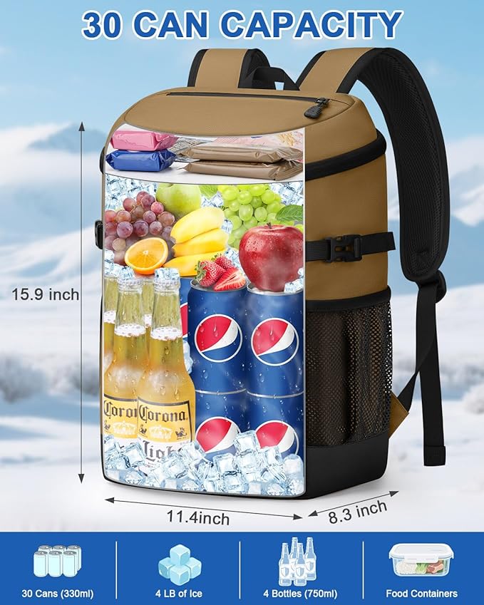 Pritent Cooler Backpack for Men Women Insulated Waterproof Backpack Cooler Leak Proof Cooler Bag Lightweight Lunch Backpack for Camping Beach Travel Picnic