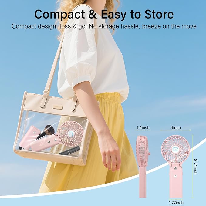 HandFan 10400mAh Personal Handheld Fan, 40Hrs Long-Lasted Hand Fan Rechargeable, Mini Cooling Fans Foldable, Heavy Duty Battery Fans Portable for Travel Beach Concerts Cruise Makeup(Pink)